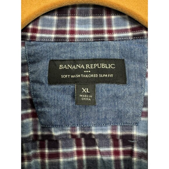 Banana Republic Mens Sz XL Soft Wash Tailored Slim Fit Plaid Long Sleeve Shirt - Picture 6 of 10